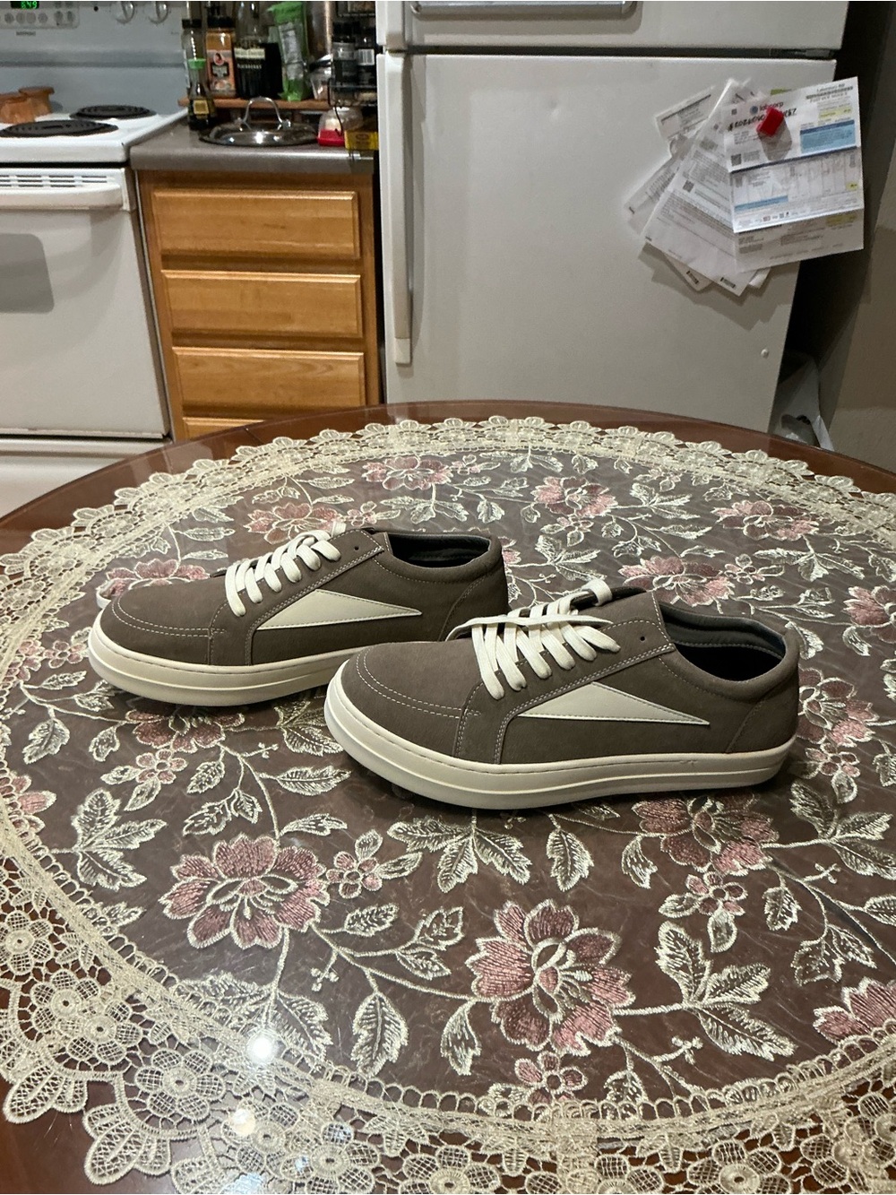 Rick Owens Taupe Low-Top Vans Sneakers with Cream Accents